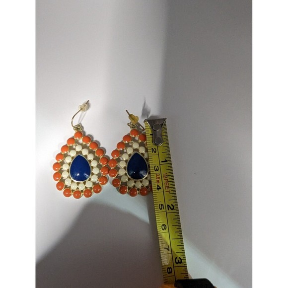 FORNASH Deep Blue Coral & Cream Acrylic Gold Tone Teardrop Dangle Earrings - Picture 5 of 5